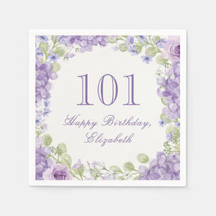 Elegante lila Blumen-Servietten zum 101. Geburtsta Serviette