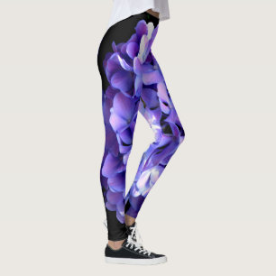Elegante, lila Blumen und Auberginen Leggings