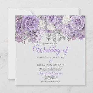 Elegante Lila Blumenhochzeit Einladung mit Sparkle