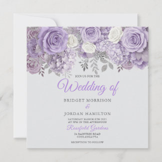 Elegante Lila Blumenhochzeit Einladung mit Sparkle
