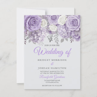 Elegante Lila Blumenhochzeit Einladung mit Sparkle Postkarte