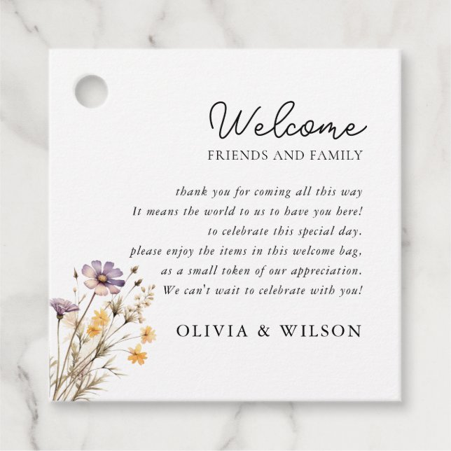 Elegante Lila Blumenhochzeit Geschenkanhänger (Vorderseite)