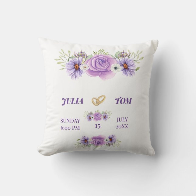 Elegante Lila Blumenhochzeit Kissen (Vorderseite)