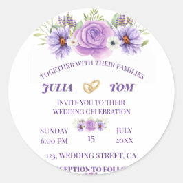 Elegante Lila Blumenhochzeit Runder Aufkleber
