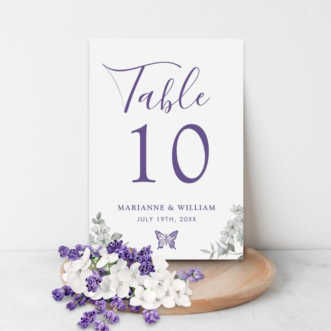 Elegante Lila Blumenhochzeit-Tischnummer Tischnummer (Elegant Purple Floral Wedding Table Number)