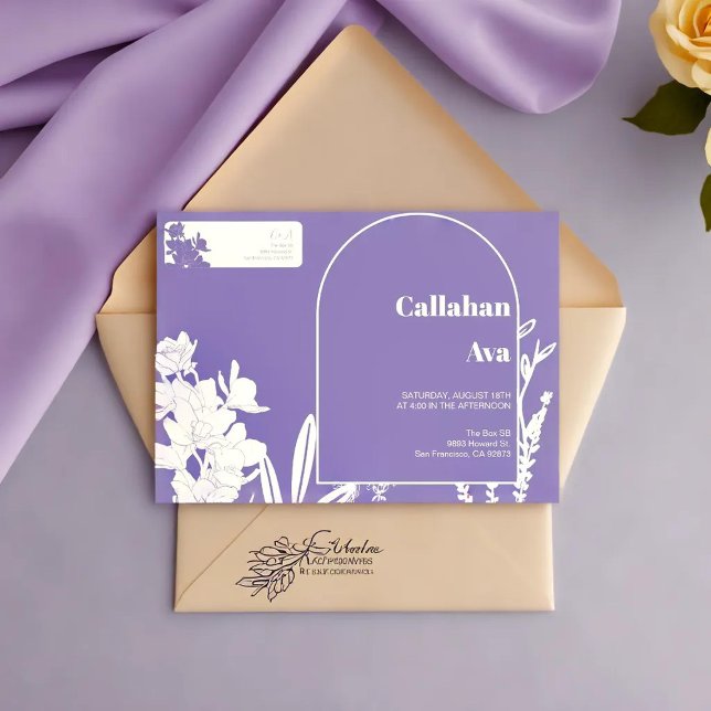 Elegante Lila Blumenpaare (Elegant Purple Floral Couple Names return adress label on a purple envelope )