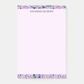 Elegante lila Blumenrand-Personalisierung Post-it Klebezettel