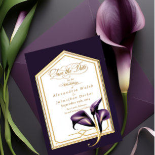 Elegante Lila Blumenschrift speichern das Datum RSVP Karte