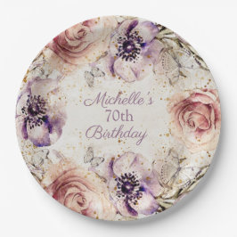 Elegante Lila Blush Pink 70. Geburtstagsparty Pappteller