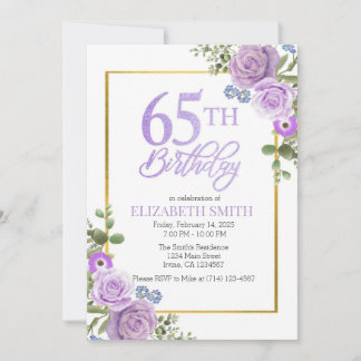 Elegante Lila Blüte 65. Geburtstag Einladung