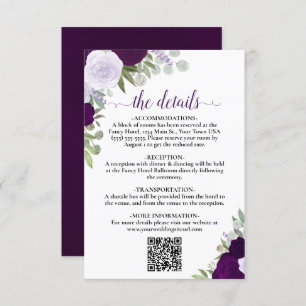 Elegante Lila Boho-Rose Hochzeitdetails QR-Code Begleitkarte