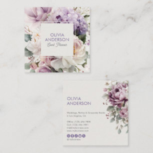 Elegante lila botanische Aquarell-Blumen Quadratische Visitenkarte