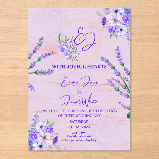 Elegante lila botanische Hochzeitseinladung Acryleinladungen