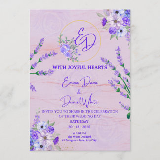 Elegante lila botanische Hochzeitseinladung Einladung