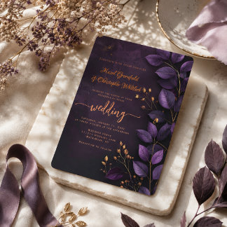Elegante lila botanische Hochzeitseinladung Einladung