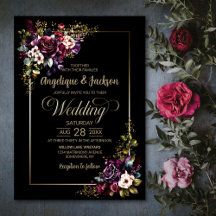 Elegante Lila Burgundy Black Floral Wedding