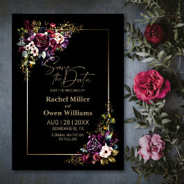 Elegante Lila Burgundy Black Floral Wedding Save The Date