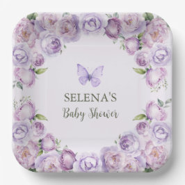 Elegante Lila Butterfly Baby-Dusche Pappteller
