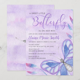 Elegante Lila Butterfly Babydusche Einladung