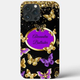 Elegante Lila Butterfly Gold Confetti Black Case-Mate iPhone Hülle