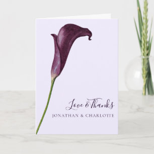 Elegante lila Calla-Lilien-Blumenhochzeit Dankeskarte