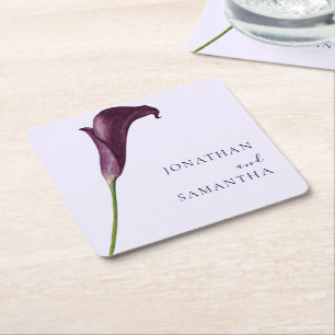 Elegante lila Calla-Lilien-Blumenhochzeit Rechteckiger Pappuntersetzer