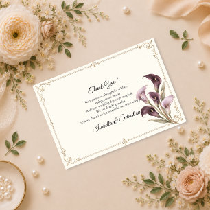 Elegante lila Calla-Lilien-Hochzeit Dankeskarte