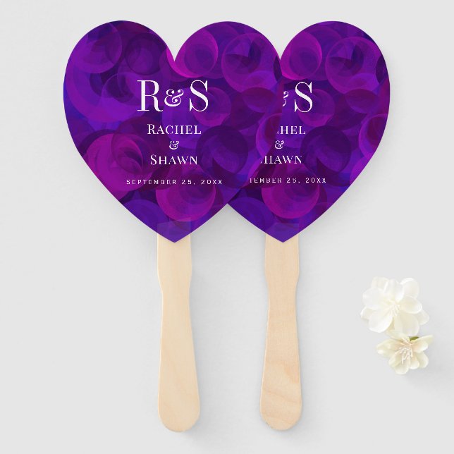 Elegante Lila Chic Moderne Monogram Wedding Fächer (Vorne und Hinten)