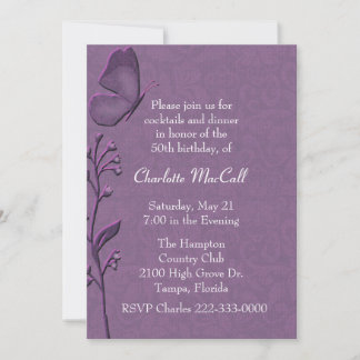 Elegante Lila Damask Geburtstagseinladung Einladung