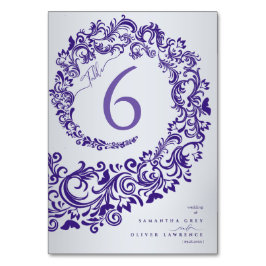Elegante Lila Damask-Hochzeitskarte Tischnummer
