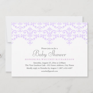 Elegante lila Damast-Baby-Shower-Einladung Einladung