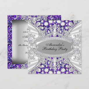 Elegante lila Diamant-Juwel Geburtstagsfeier Einla Einladung