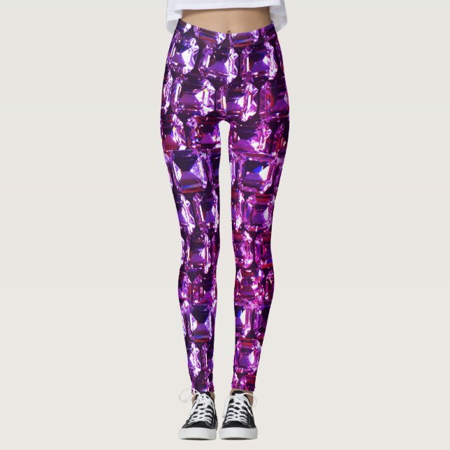 Elegante lila Edelsteine-Diamanten Leggings (Vorderseite)