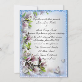 Elegante Lila Einladung von Blumen und Schmetterli