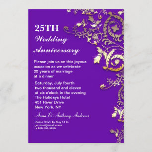 Elegante lila Einladungen zum 25. Hochzeitstag