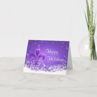 Elegante lila Fleur-de-lis-Schneeflocken-Feiertags Karte