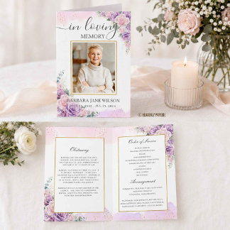 Elegante lila Flieder-Blumen-Foto-Trauer-Gedenkfei Programm