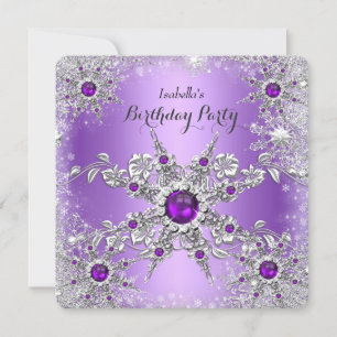 Elegante lila Flieder-Schneeflocken-Geburtstagsfei Einladung