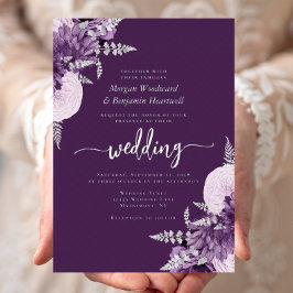 Elegante lila Flieder-Silber-Blumenhochzeit Folieneinladung
