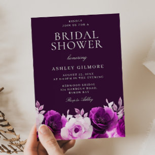Elegante lila Flieder Veilchen Rosen Brautdusche Einladung