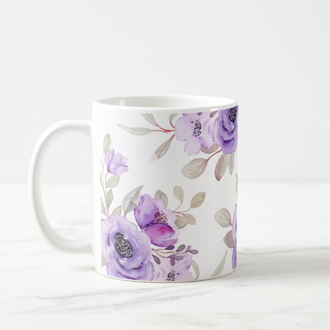 Elegante, Lila Flora Wasserfarbe Kaffeetasse (Links)