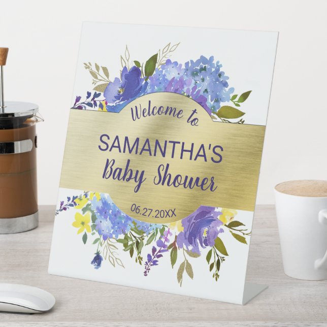 Elegante Lila Floral Gold Baby Dusche Vielen Dank Sockelschild (In Situ)