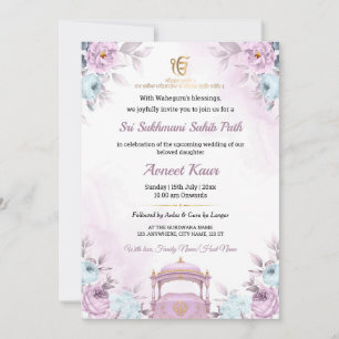 Elegante lila Floral Sukhmani Sahib Path Einladung
