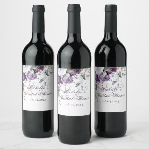 Elegante lila Floral-Wasserfarben-Brautparty Weinetikett