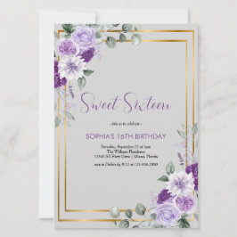 Elegante Lila florale 16 . Geburtstag Gold Accents Einladung