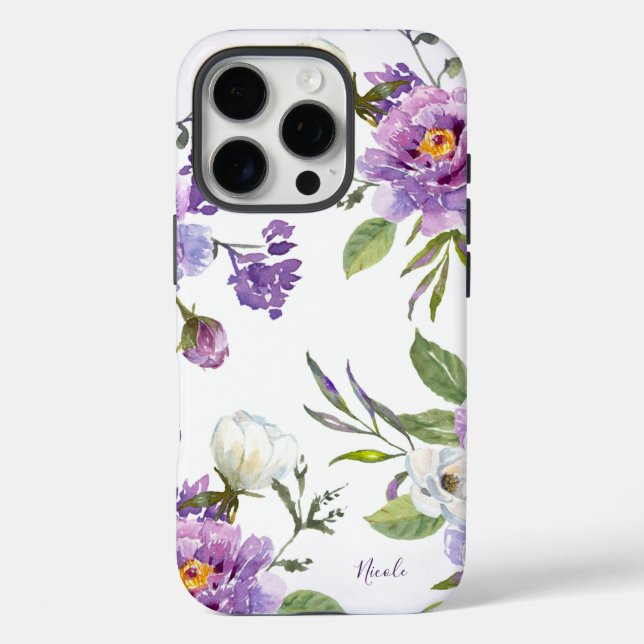 Elegante Lila florale botanische Personalisiert Case-Mate iPhone Hülle (Rückseite)