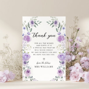 Elegante lila florale Dankeskarten für die Brautpa Dankeskarte