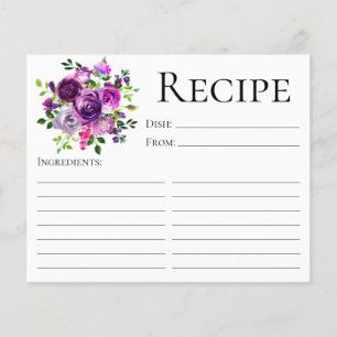 Elegante lila florale Hochzeitsdusche-Rezeptkarte