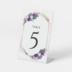 Elegante lila florale Hochzeitstisch-Nummer Sockelschild