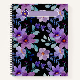 Elegante Lila florale Notebook-Abdeckung - Wasserf Notizbuch